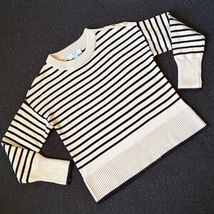 🍂MAGASCHONI WOMENS SIZE SMALL BLACK & WHITE STRIPED CREWNECK SWEATER